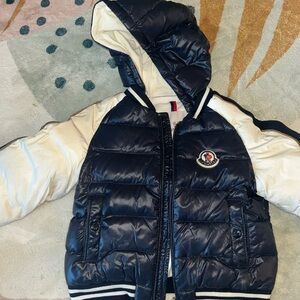 Moncler Black and Cream Hooded Puffer Jacket